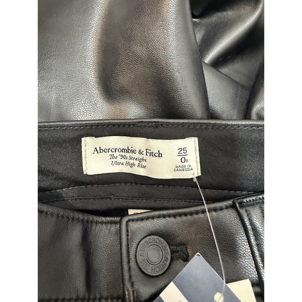 Abercrombie & Fitch Ultra High Rise Vegan Leather Pants 25/0R '90s Straight - Picture 16 of 16